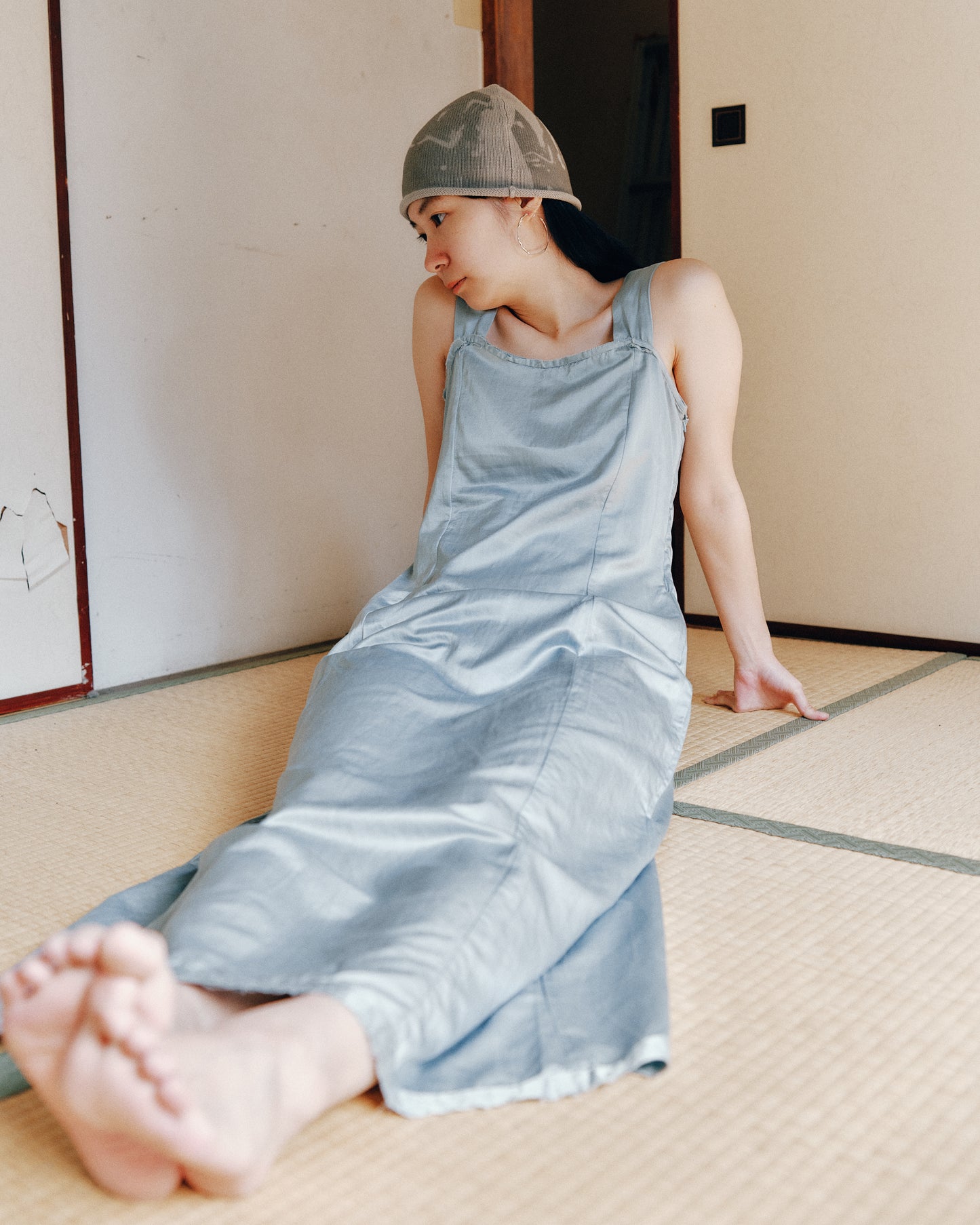sula - wide strap dress - pearl-blue
