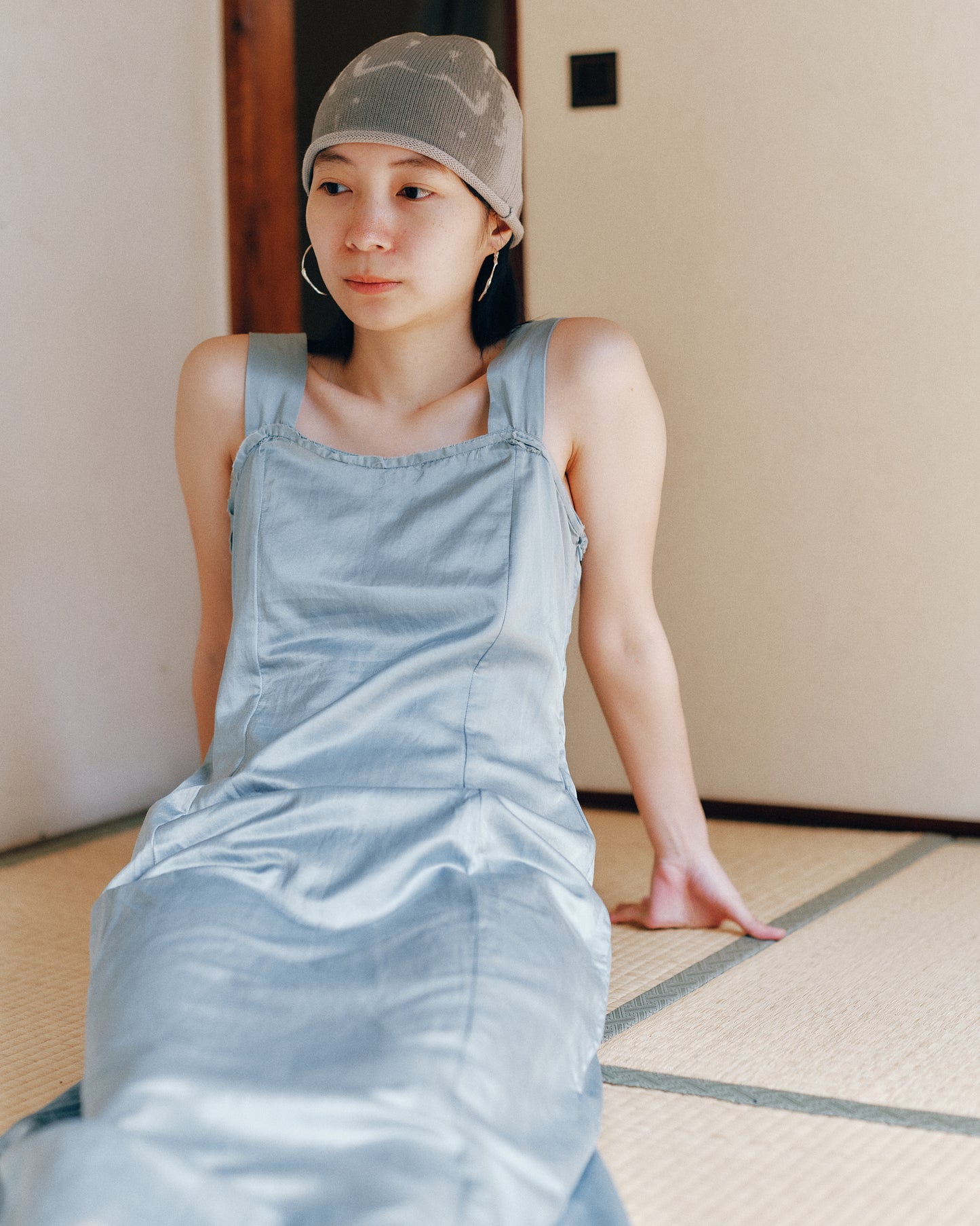 sula - wide strap dress - pearl-blue