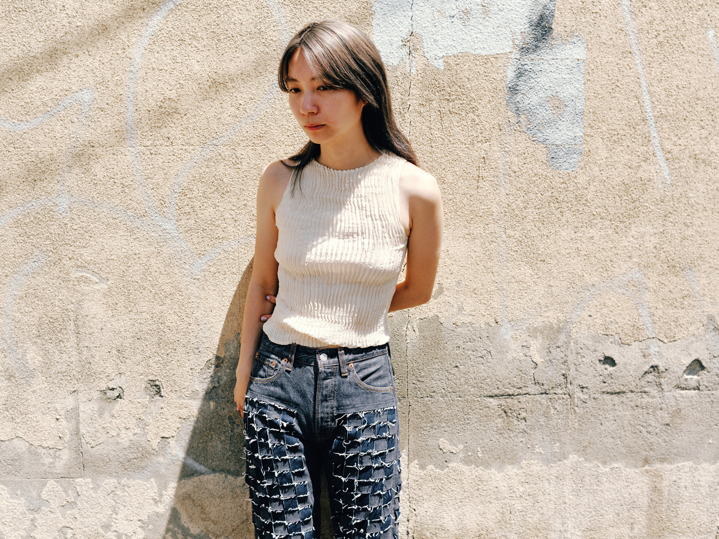 AZUR - Plissé Silk Tank Top - Off-White