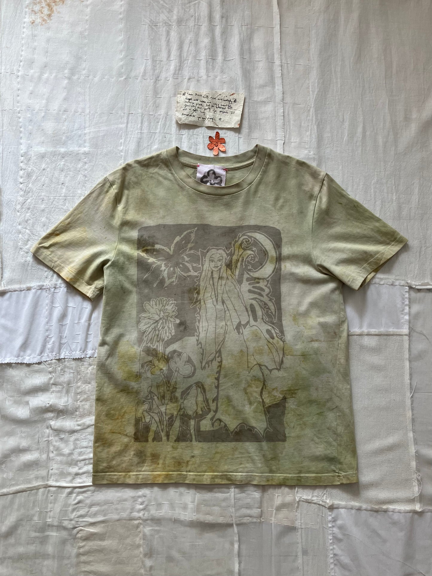 EIRINN HAYHOW - FLOWER FAIRIE WITH MOON AND BUTTERFLY TSHIRT 1 with bio flower patch