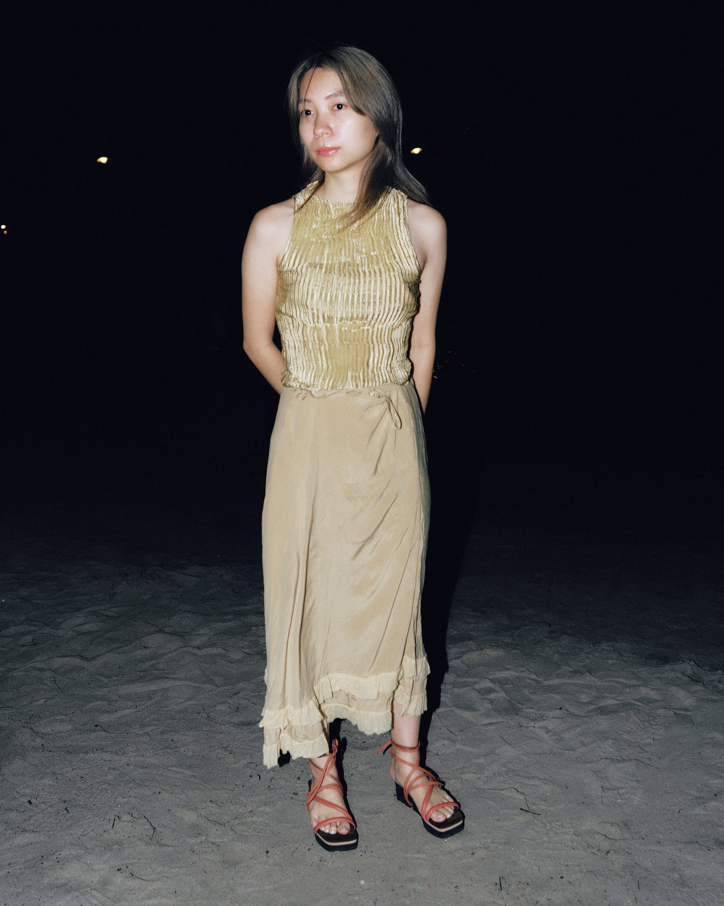 AZUR - Plissé Silk Tank Top - Pistachio