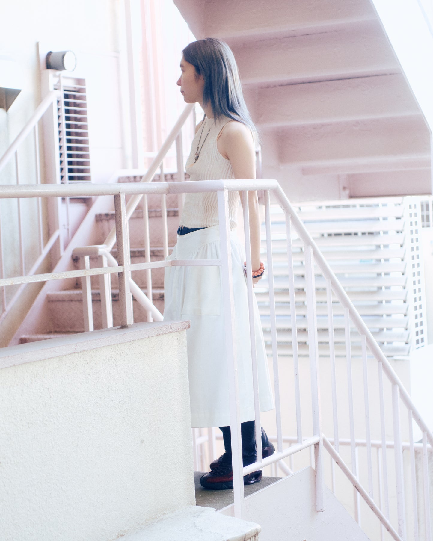 AZUR - Plissé Silk Tank Top - Off-White