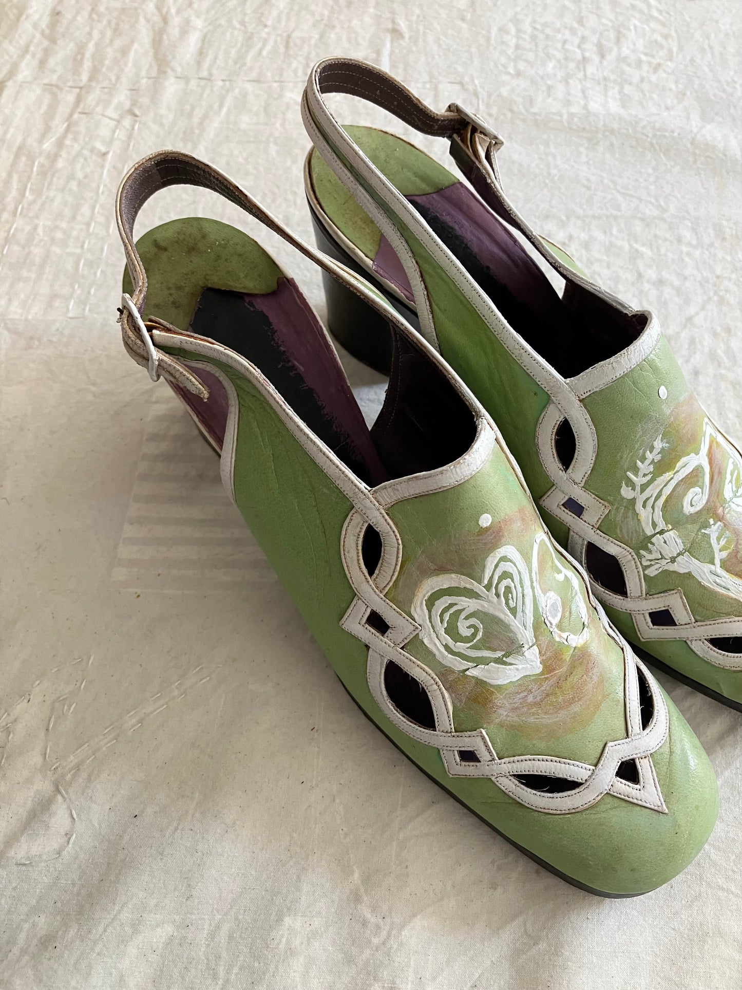 Kei Yamada - green shoots vintage square chunky heel