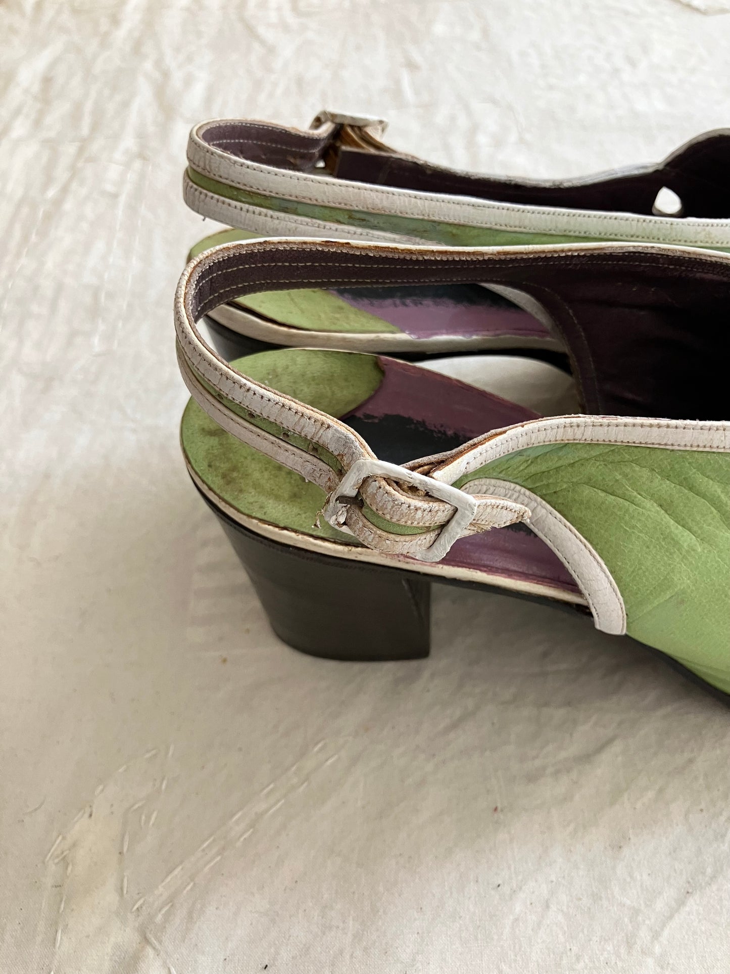 Kei Yamada - green shoots vintage square chunky heel
