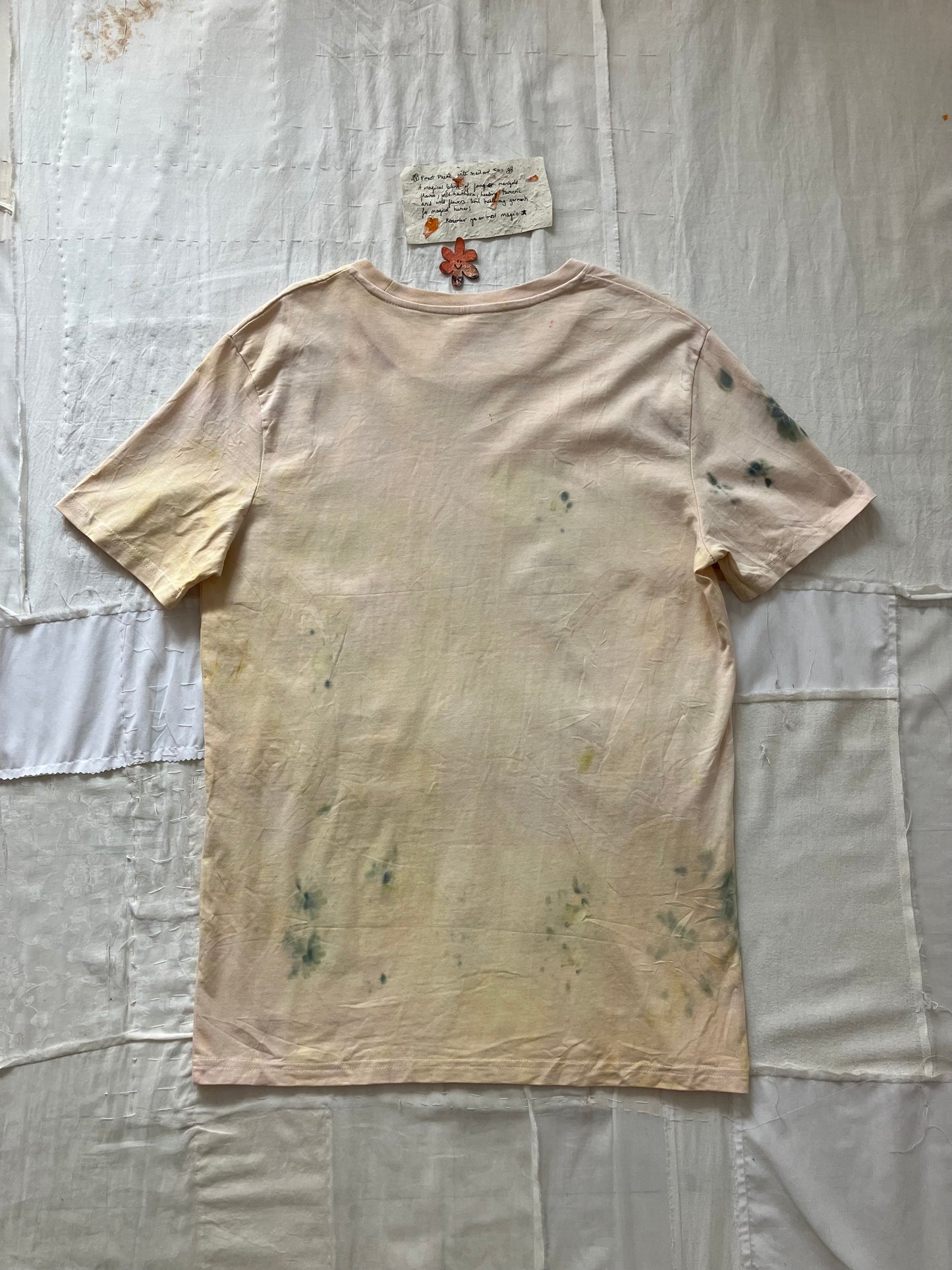 EIRINN HAYHOW - FOREST FAIRIE WITH SNAIL AND SUN TSHIRT 1 with bio flower patch