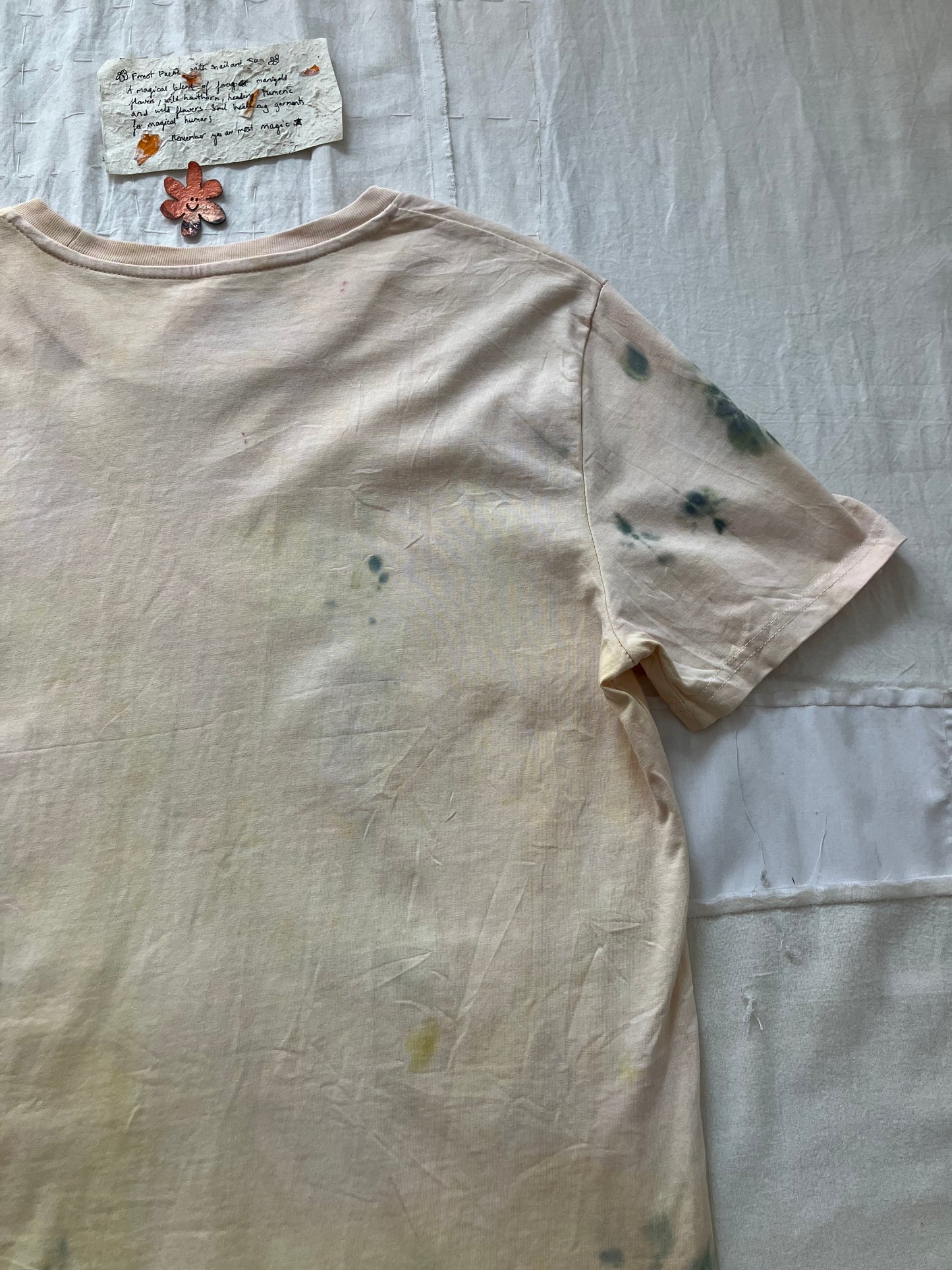 EIRINN HAYHOW - FOREST FAIRIE WITH SNAIL AND SUN TSHIRT 1 with bio flower patch
