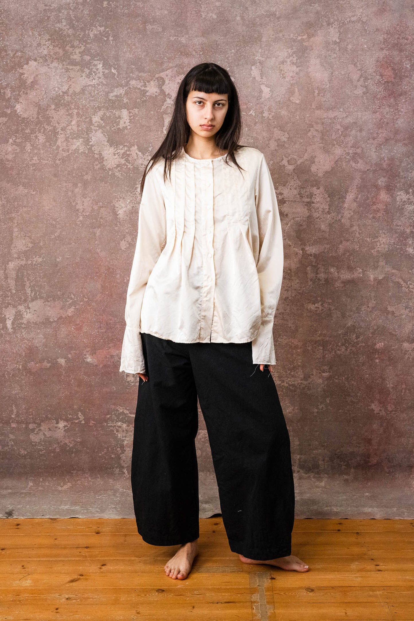 sula - pleat shirt silk cotton satin - eggnog