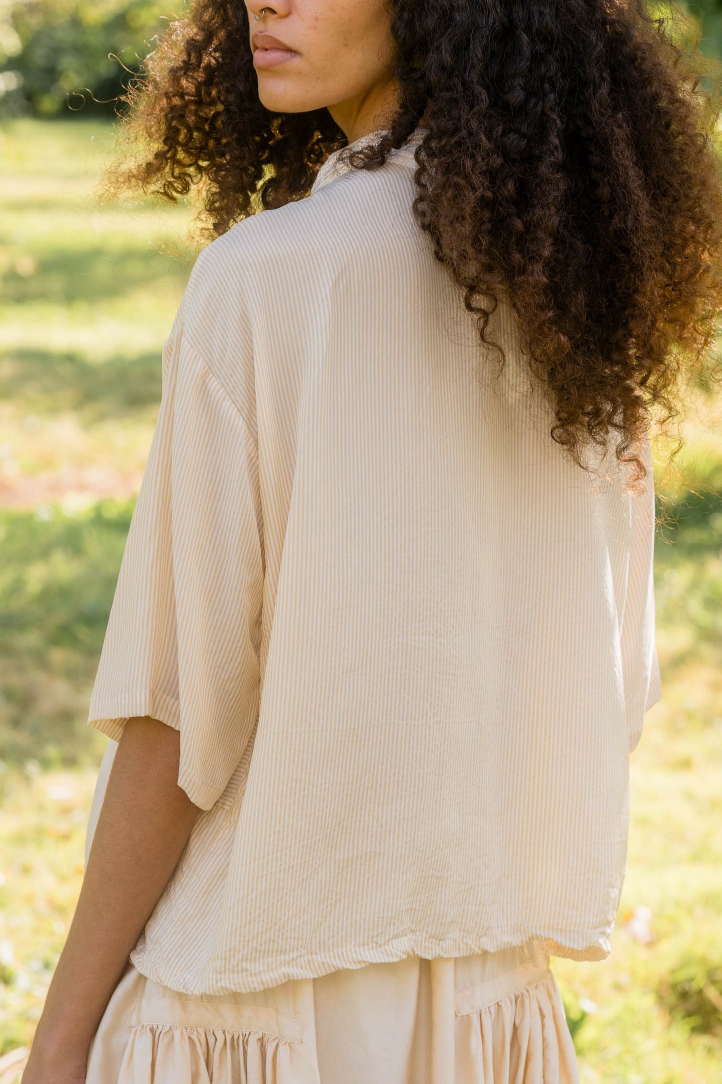 sula - clean patch shirt - gold & cream stripy turchi