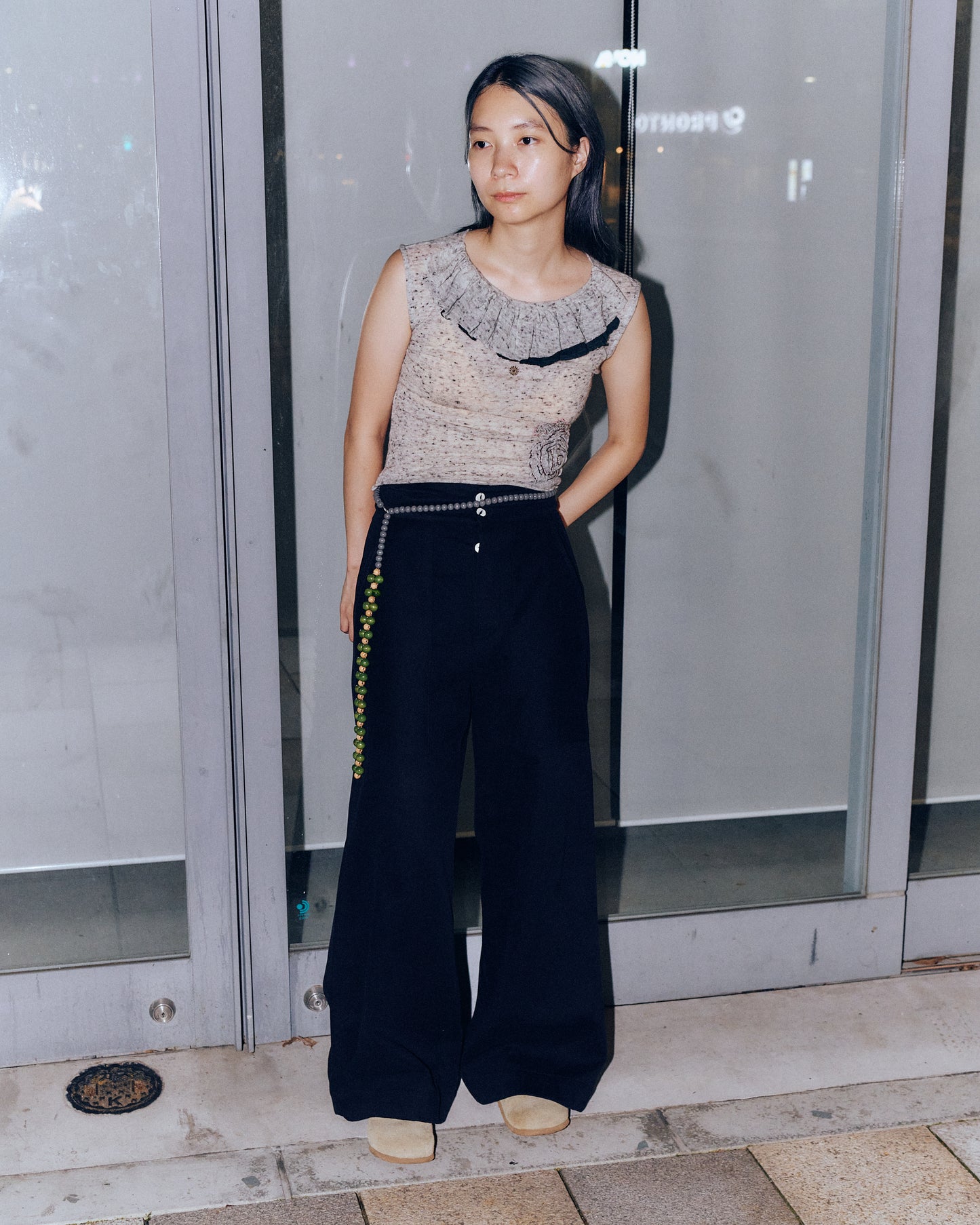 sula - flare pants velvetty cotton - dark navy