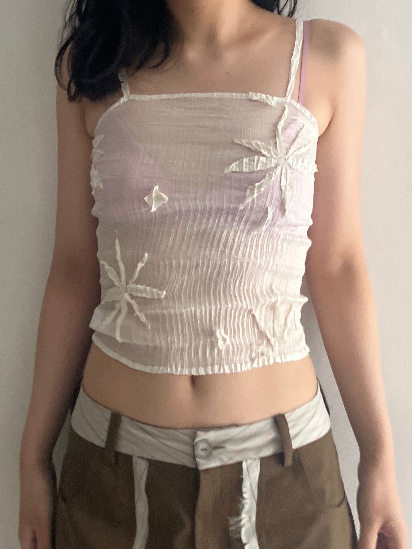 AZUR - Plissé Sheer Silk Appliqué Tube Top - Undyed (white)