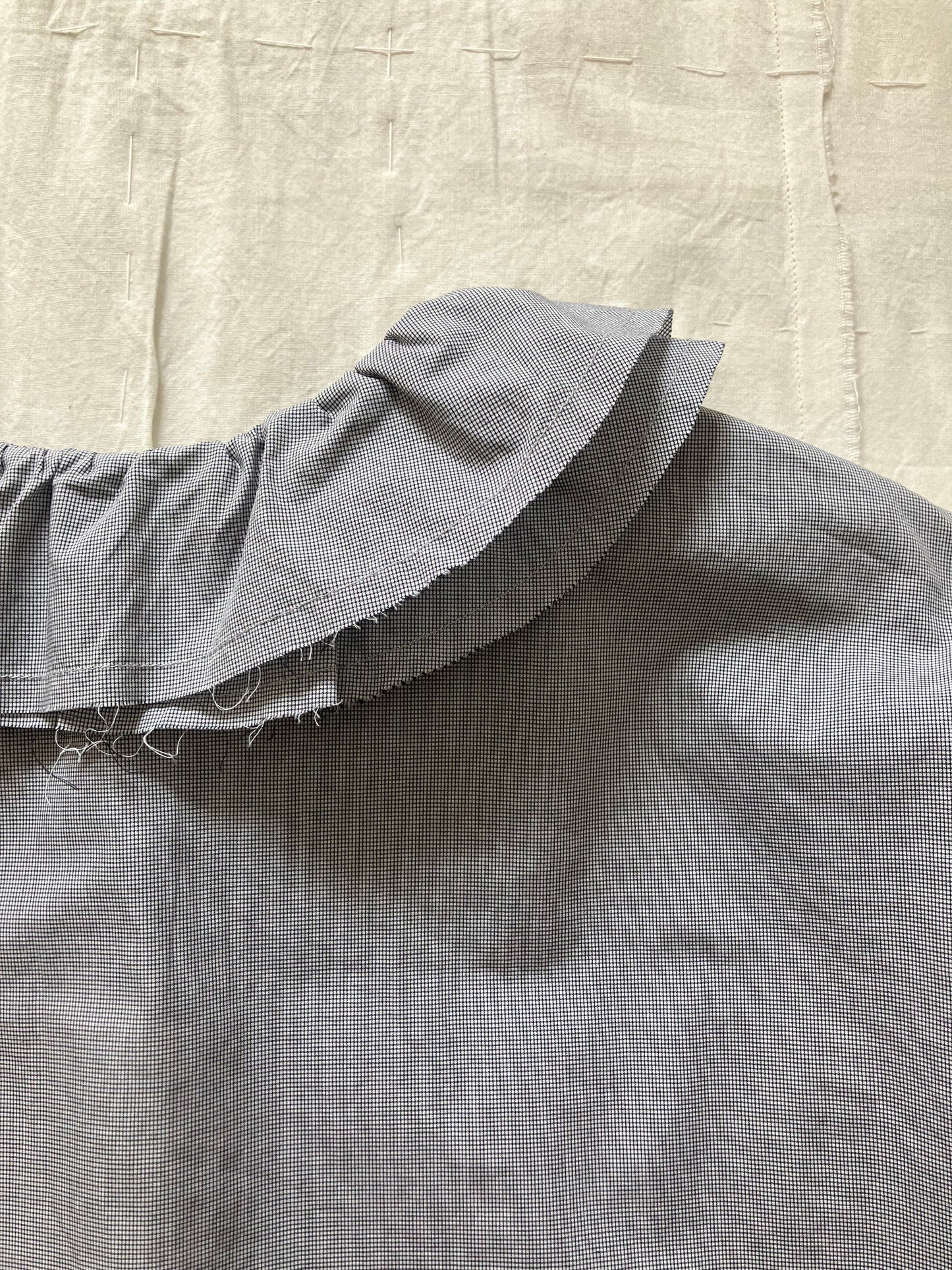 sula - pucked collar blouse - tiny dark navy check