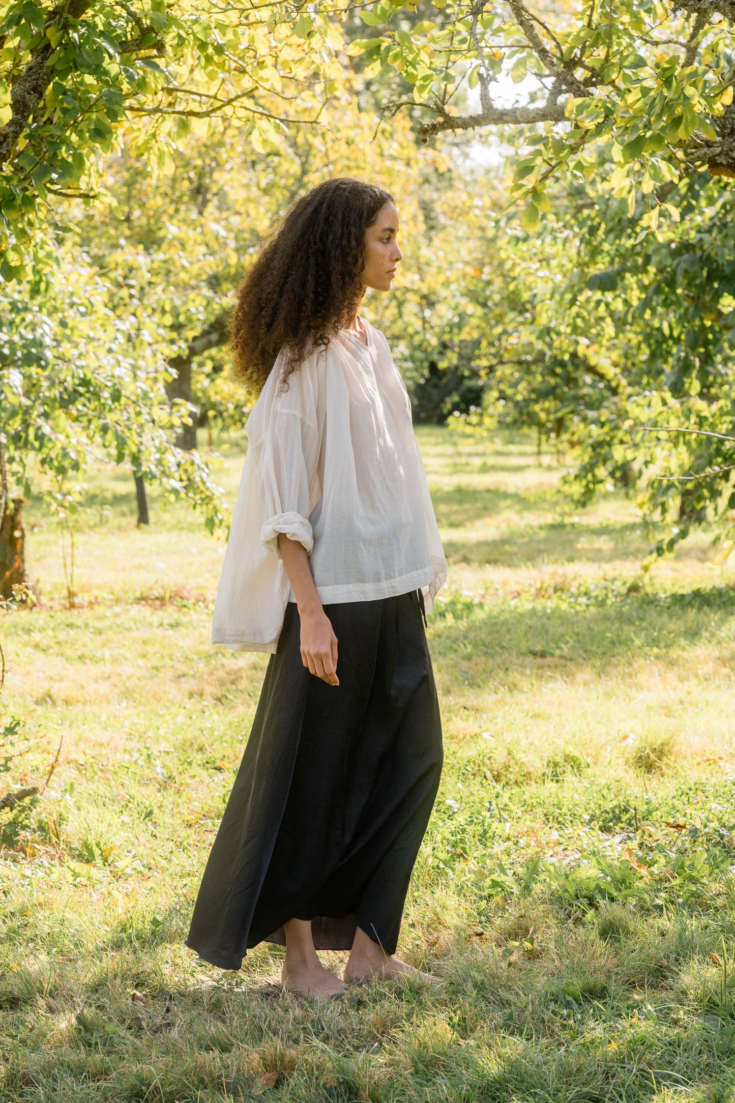 sula - bias cut long skirt - gunmetal
