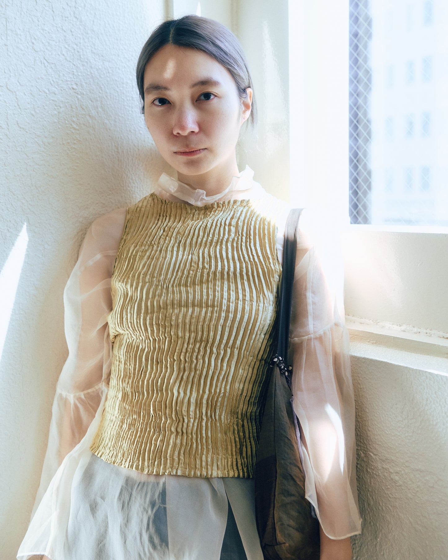 AZUR - Plissé Silk Tank Top - Pistachio
