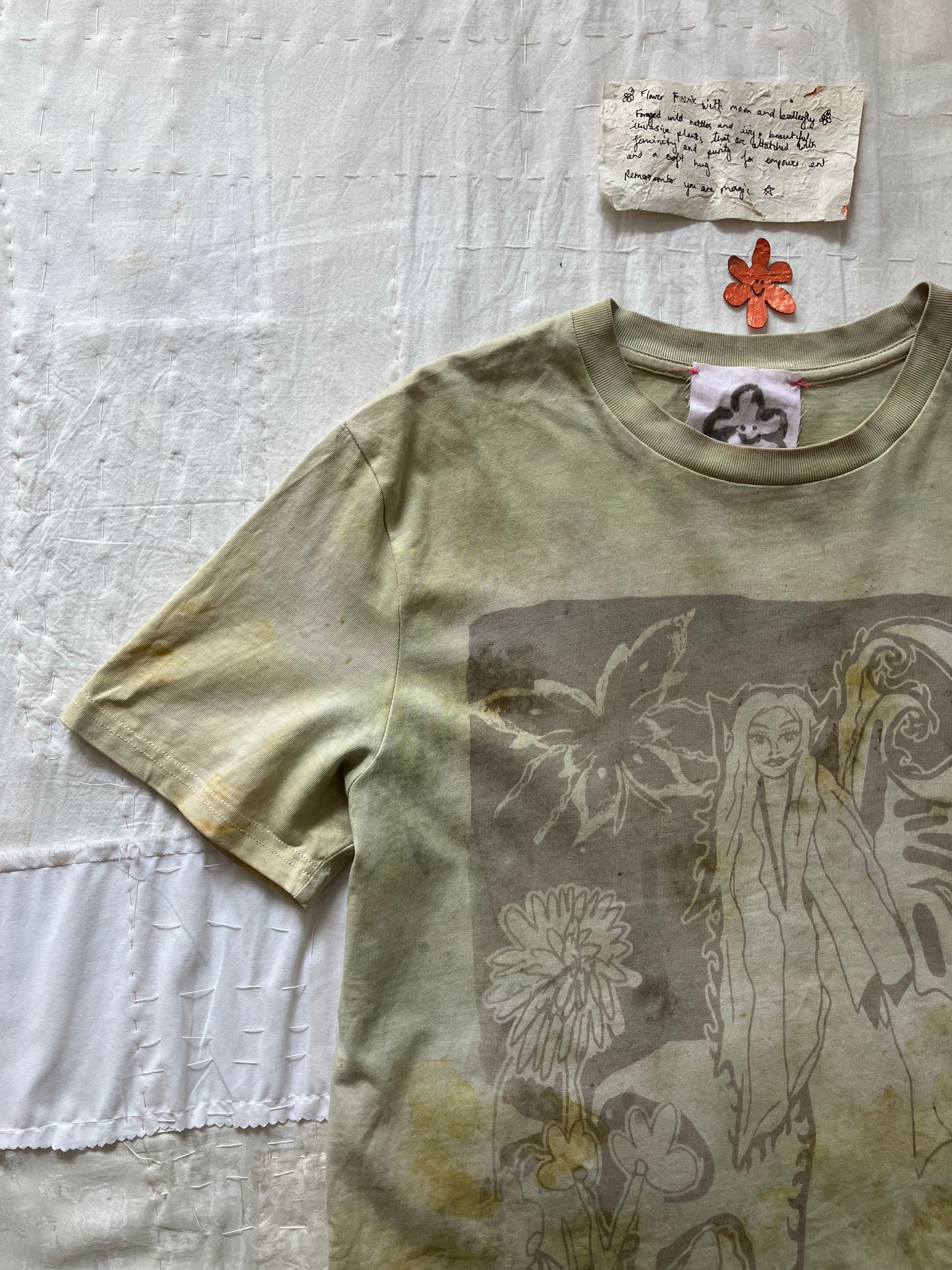 EIRINN HAYHOW - FLOWER FAIRIE WITH MOON AND BUTTERFLY TSHIRT 1 with bio flower patch