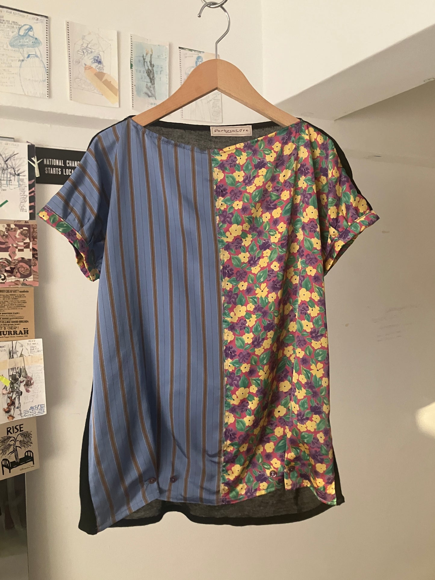 garbage core - STRIPES AND FLOWERS BLOUSE
