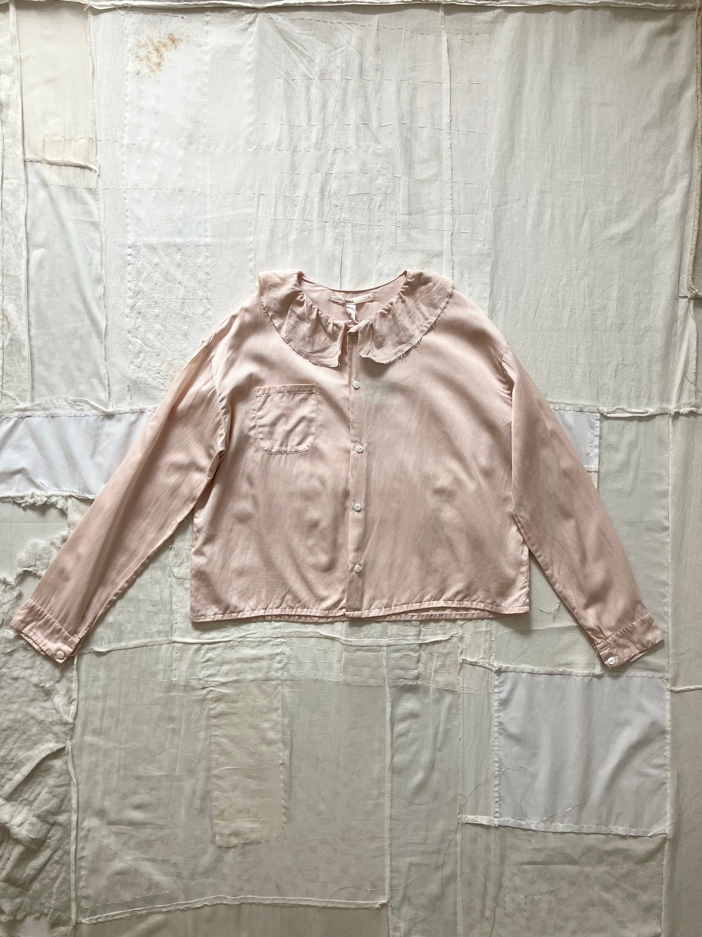 sula - pucked collar blouse - silk cotton satin - silver peony