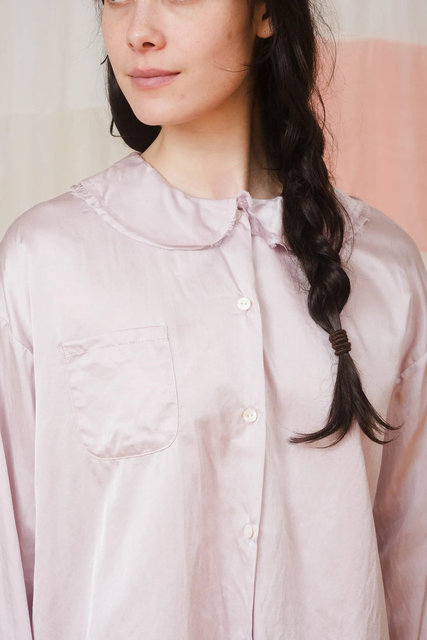 sula - round collar shirt - silk cotton satin - mauve