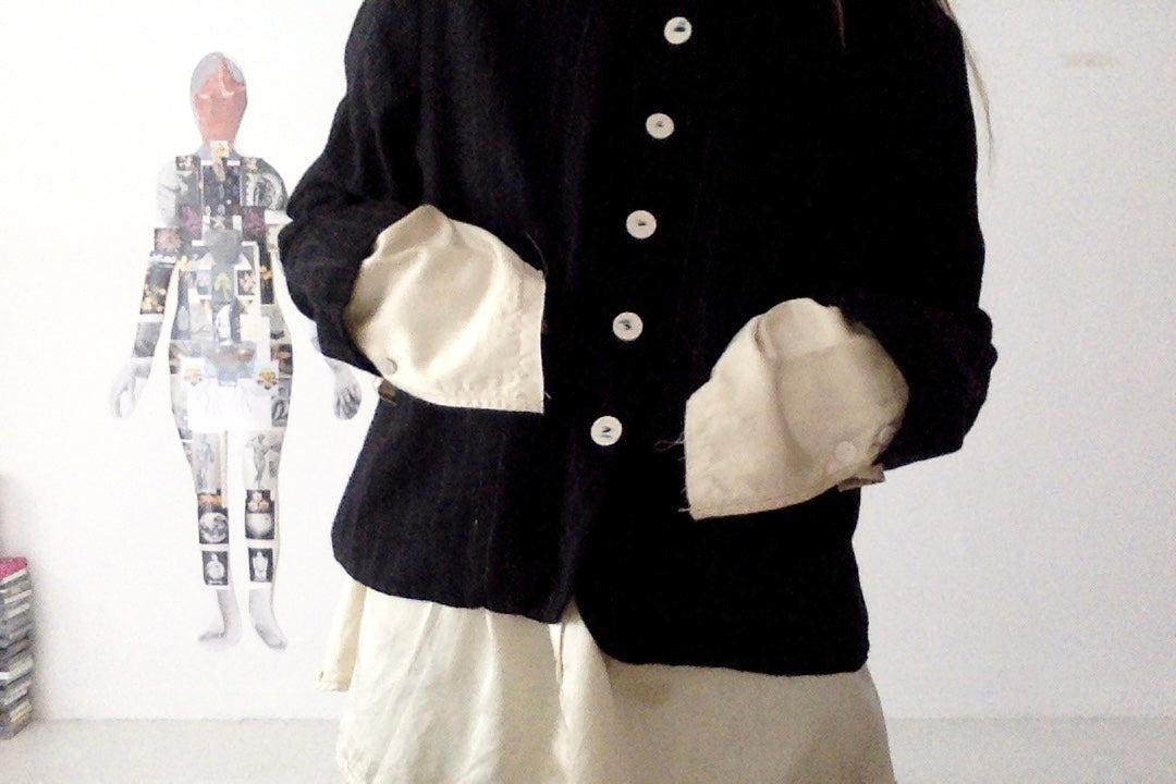 sula - frill stanley jacket - black wool stripe