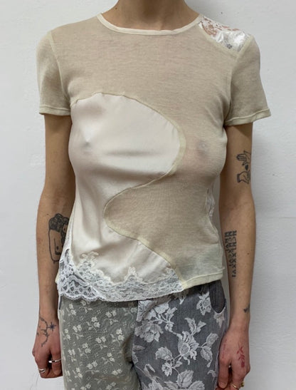 garbage core - LACES INTARSIO TEE