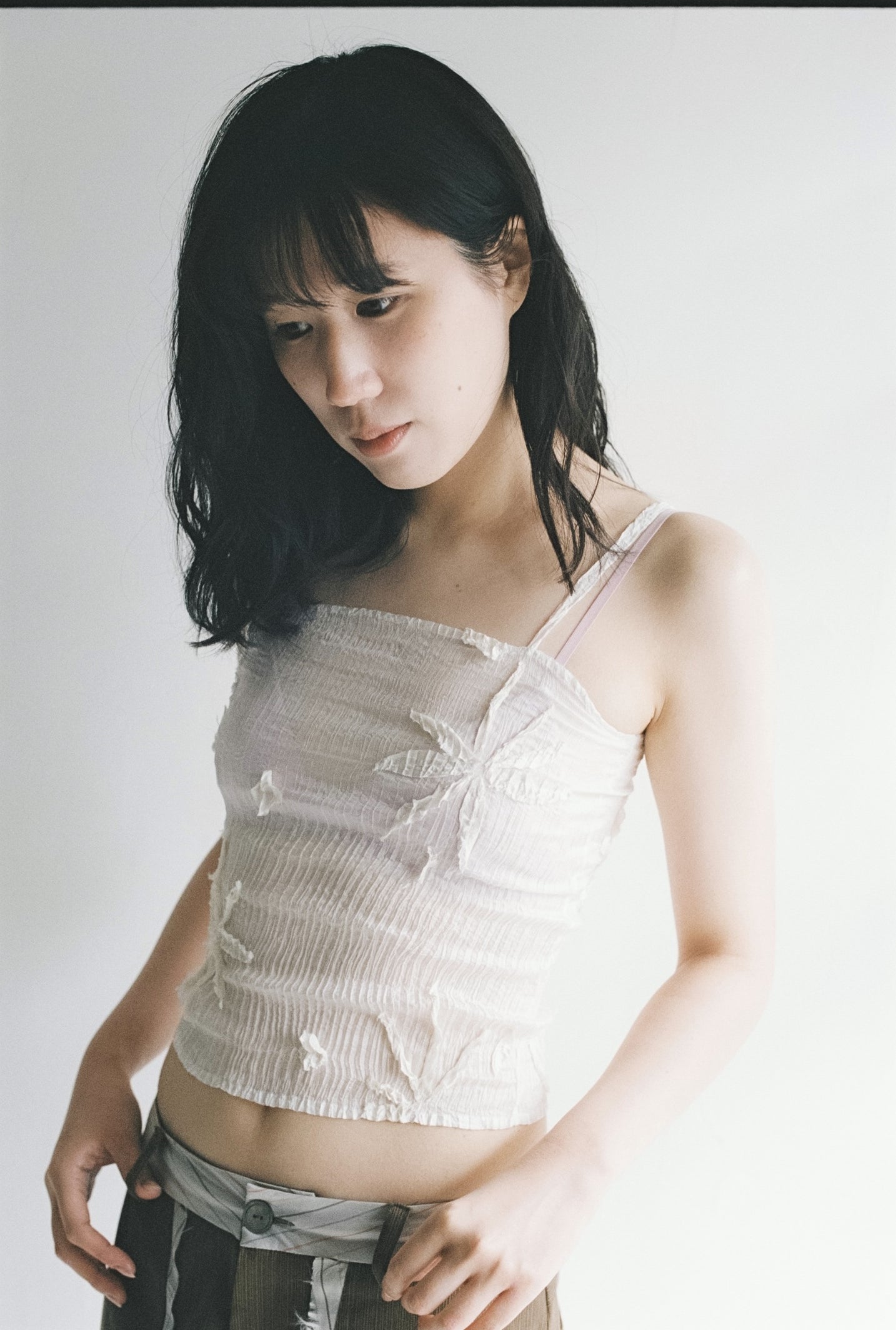 AZUR - Plissé Sheer Silk Appliqué Tube Top - Undyed (white)