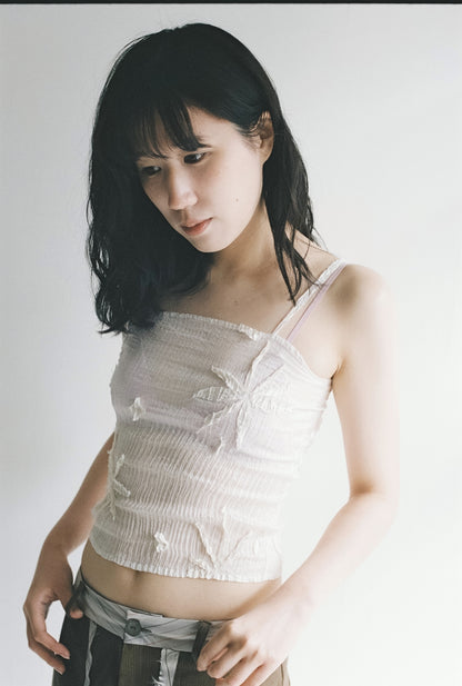 AZUR - Plissé Sheer Silk Appliqué Tube Top - Undyed (white)