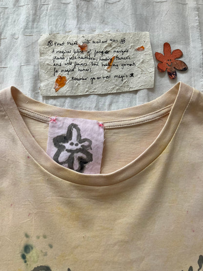 EIRINN HAYHOW - FOREST FAIRIE WITH SNAIL AND SUN TSHIRT 1 with bio flower patch