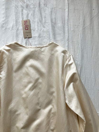 sula - pleat shirt silk cotton satin - eggnog