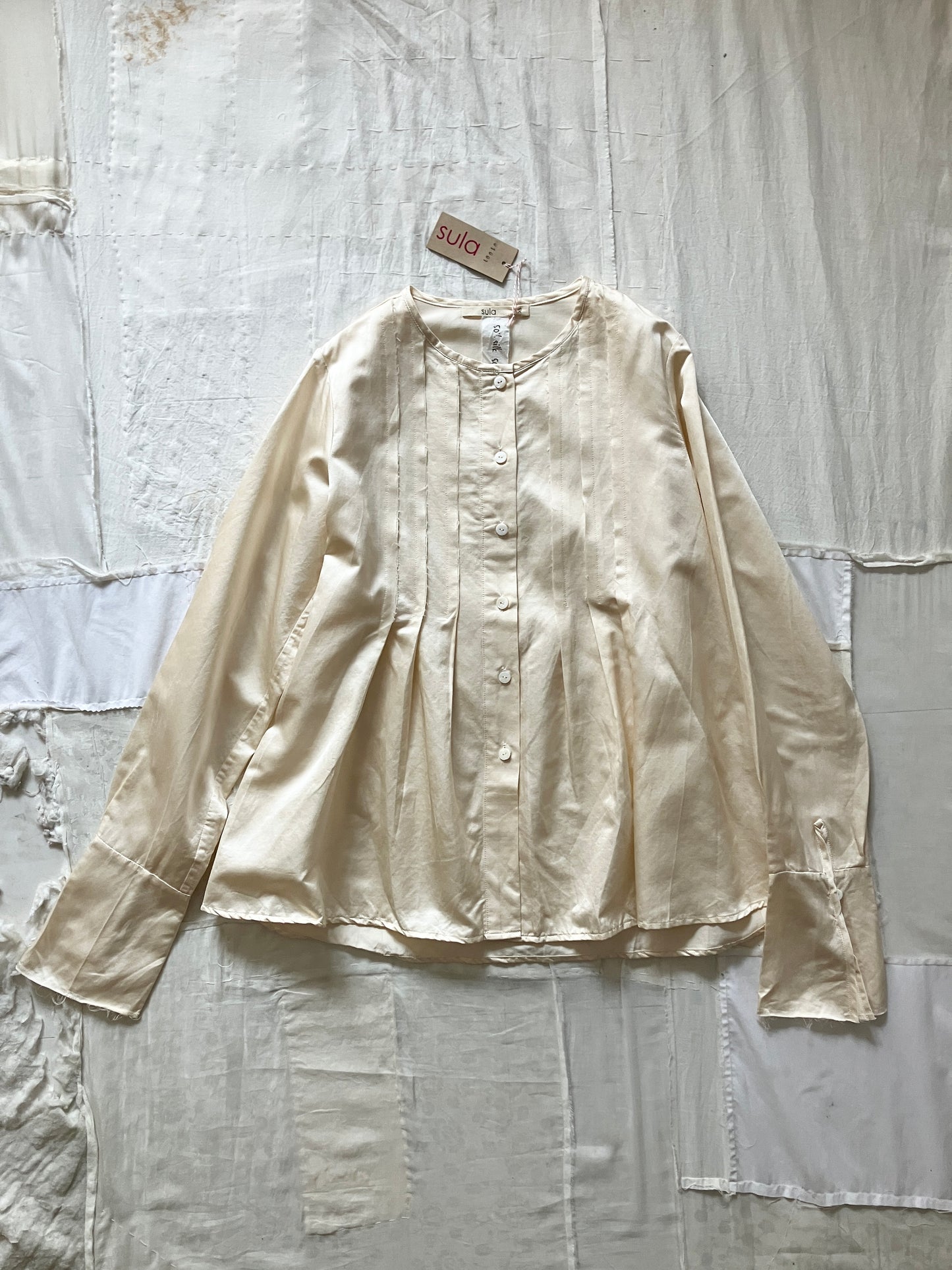sula - pleat shirt silk cotton satin - eggnog