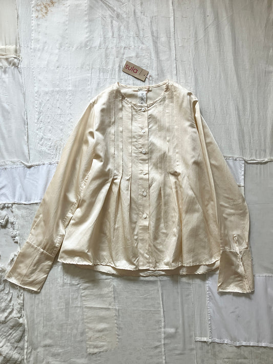sula - pleat shirt silk cotton satin - eggnog