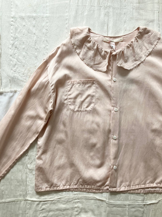 sula - pucked collar blouse - silk cotton satin - silver peony