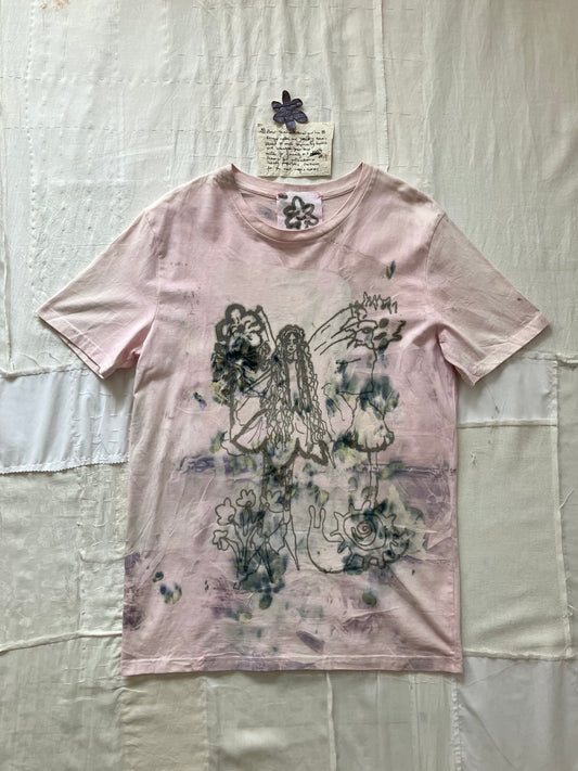 EIRINN HAYHOW - FOREST FAIRIE WITH SNAIL AND SUN TSHIRT 2 with bio flower patch