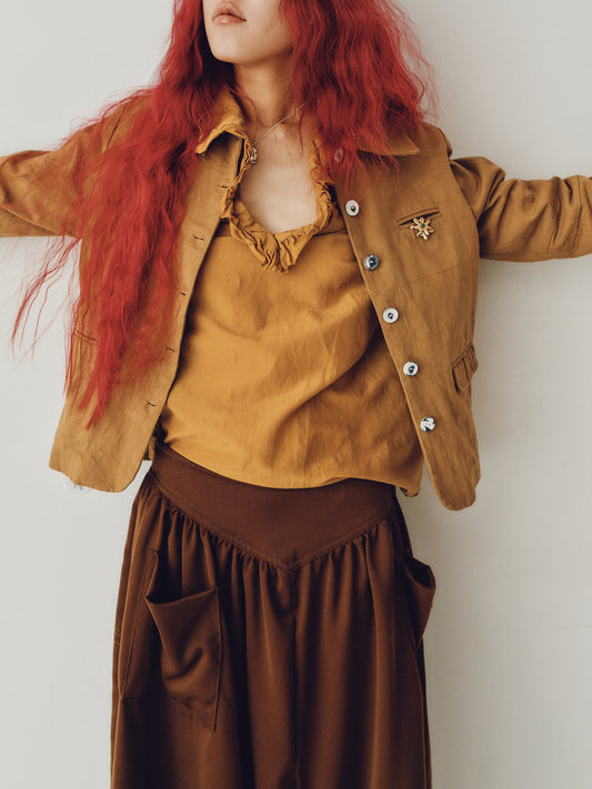 sula - frill blouse - tabacco