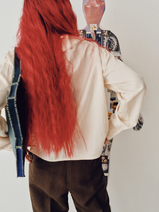 sula - round collar blouse - silk cotton satin - egg nog