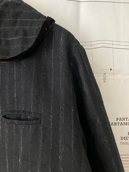 sula - frill stanley jacket - black wool stripe