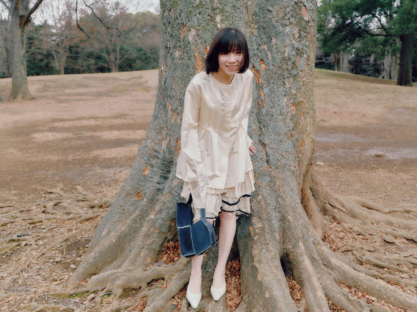 sula - pleat shirt silk cotton satin - eggnog