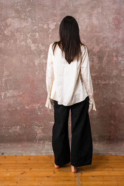 sula - pleat shirt silk cotton satin - eggnog