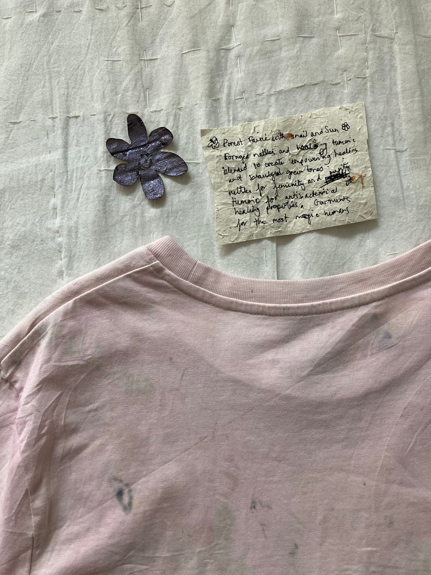 EIRINN HAYHOW - FOREST FAIRIE WITH SNAIL AND SUN TSHIRT 2 with bio flower patch