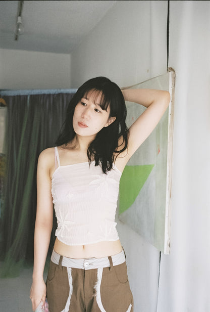 AZUR - Plissé Sheer Silk Appliqué Tube Top - Undyed (white)