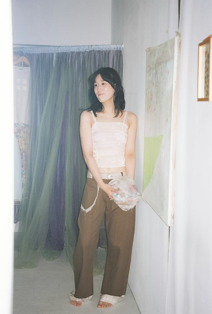 AZUR - Plissé Sheer Silk Appliqué Tube Top - Undyed (white)