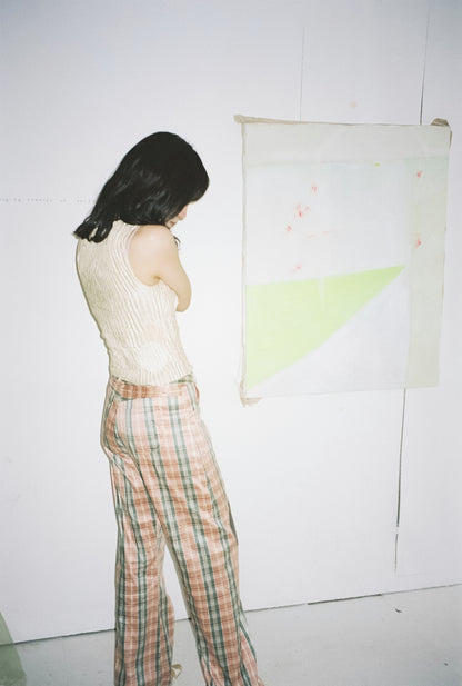 AZUR - Plissé Satin Silk Appliqué Tank Top - Off white + White