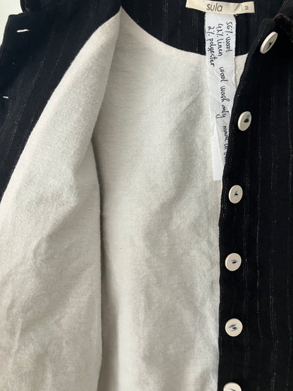 sula - frill stanley jacket - black wool stripe