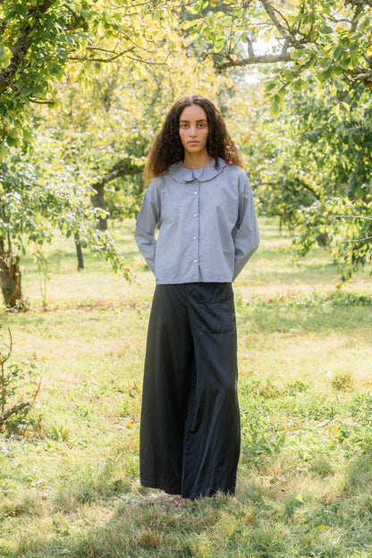 sula - pucked collar blouse - tiny dark navy check