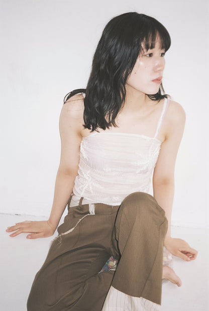 AZUR - Plissé Sheer Silk Appliqué Tube Top - Undyed (white)