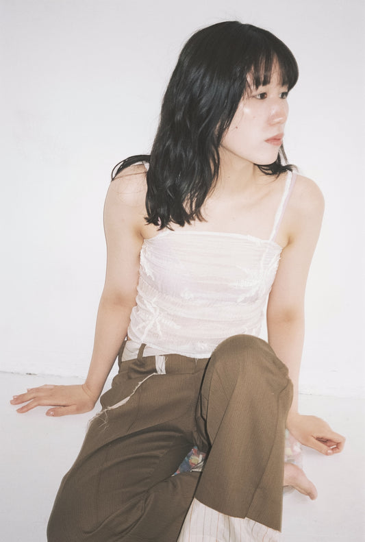 AZUR - Plissé Sheer Silk Appliqué Tube Top - Undyed (white)