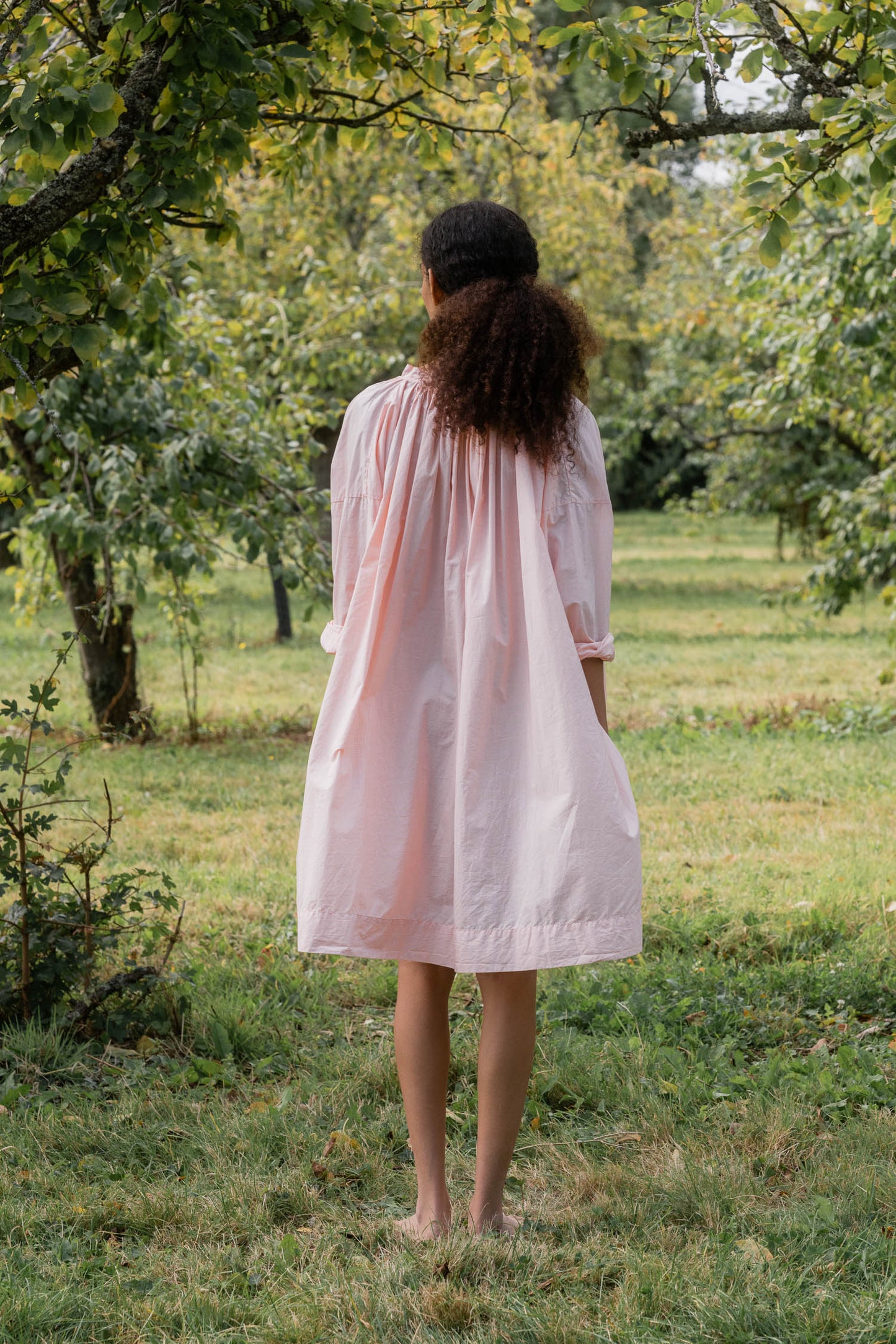 sula - gathered dress - tiny orange check