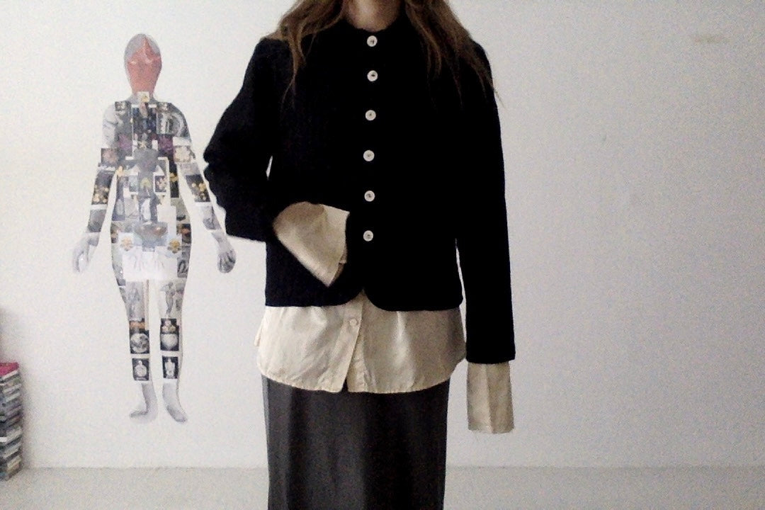 sula - frill stanley jacket - black wool stripe