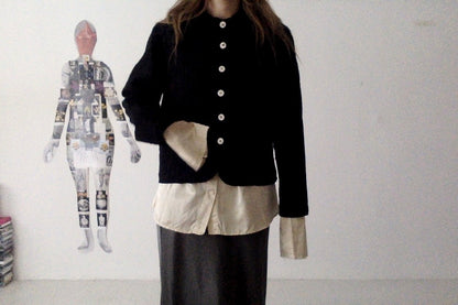 sula - frill stanley jacket - black wool stripe