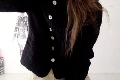 sula - frill stanley jacket - black wool stripe