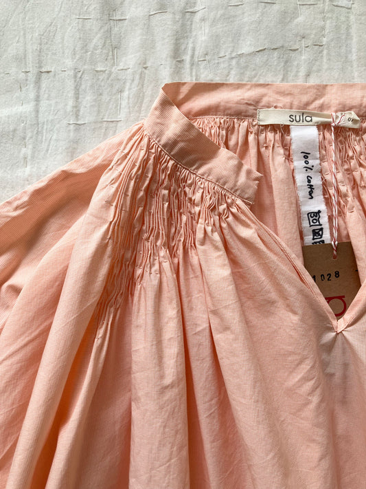 sula - gathered dress - tiny orange check