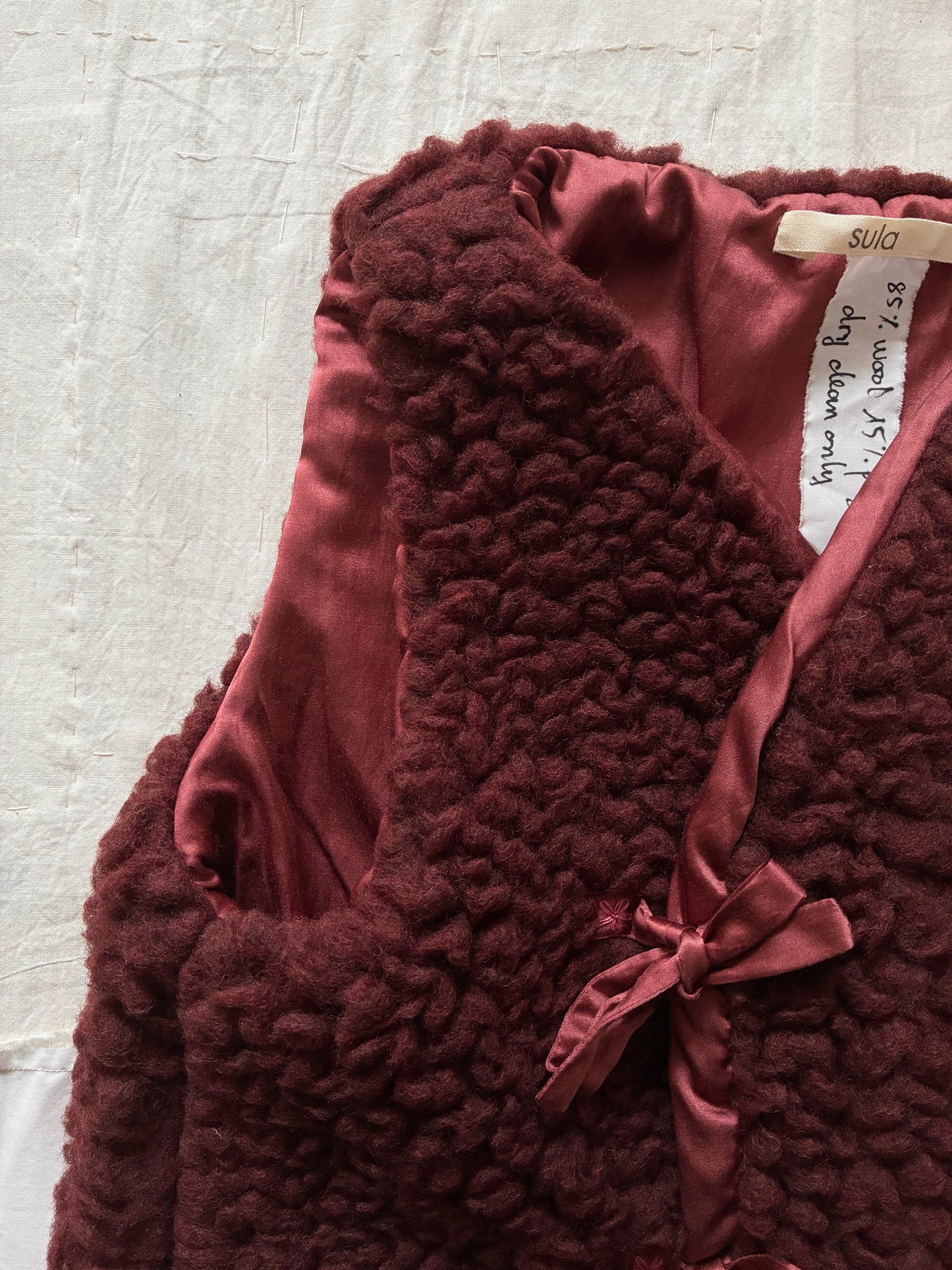 sula - wrap tie vest - big fluffy - conker red